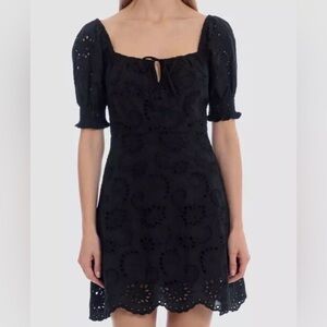 7 For All Mankind 100% Cotton Blend Black Eyelet Dress Boho Peasant Size L